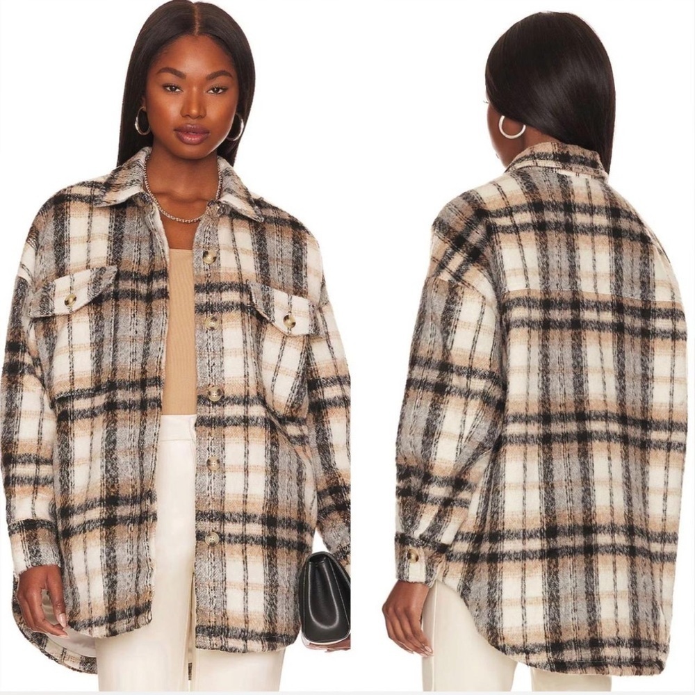 Good American NWOT plaid button down shacket size 1/2, 1X/2X, 26” p2p